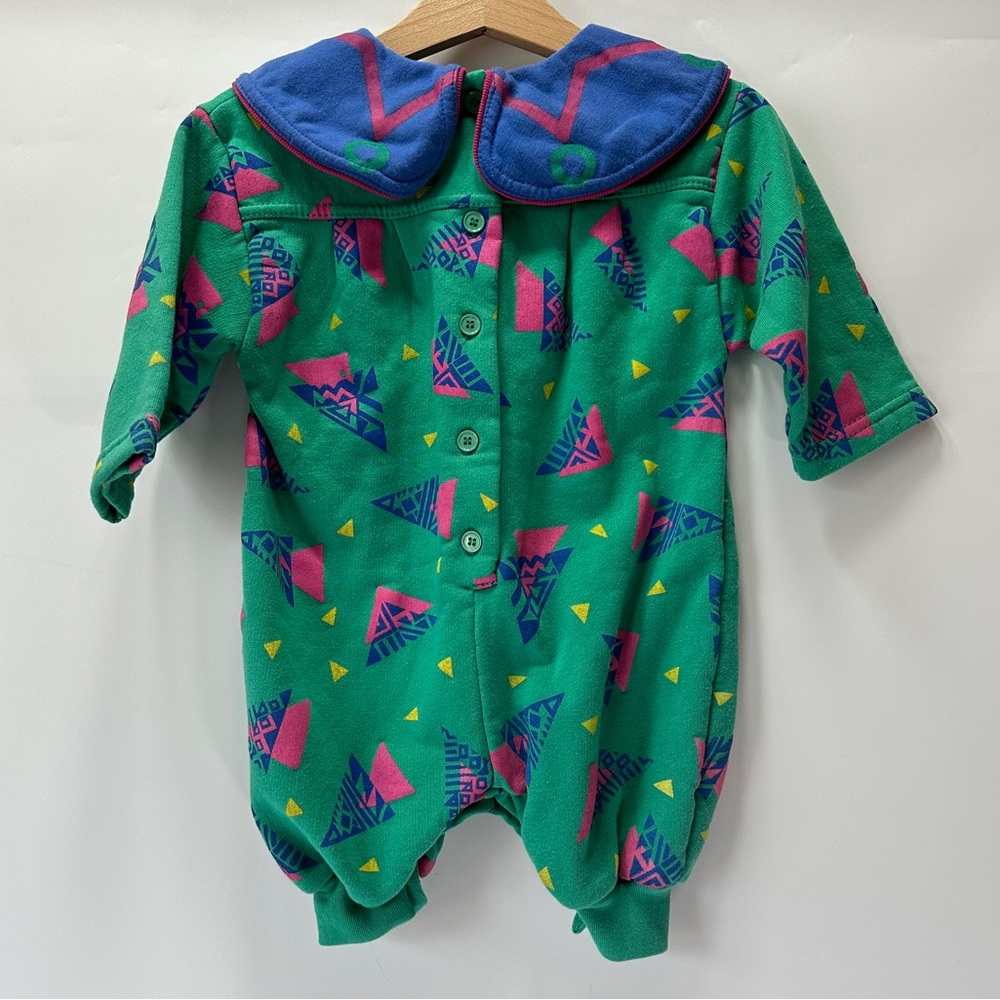 VTG Parco 12M Baby Collared Romper Unisex Geometric 80s 90s - Picture 3 of 10